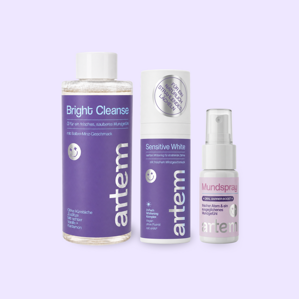 artem Fluoridfrei Bundle: Bright Cleanse Mundziehöl, Sensitive White Zahnpasta und Mundspray